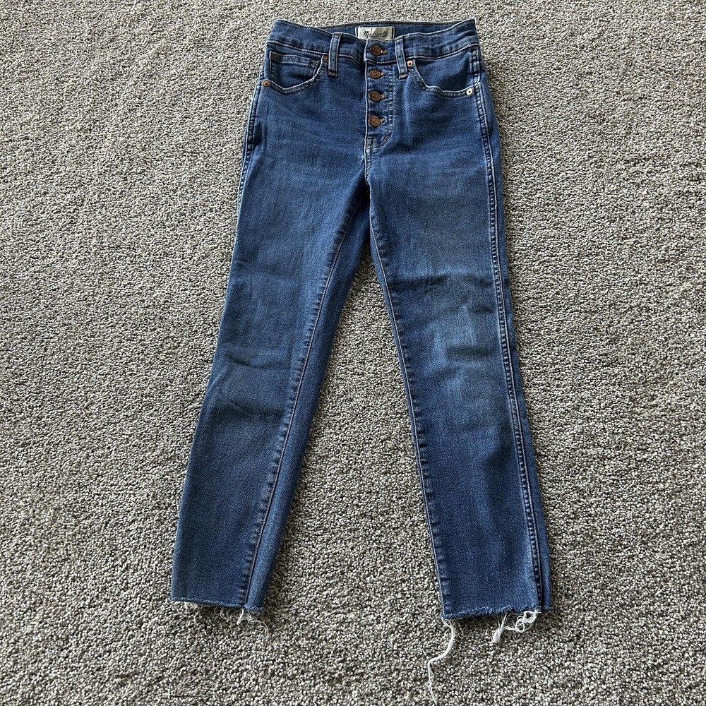 Madewell 10in High Rise Skinny Jeans Womens 24P Med Wash Blue Raw Hem Distressed